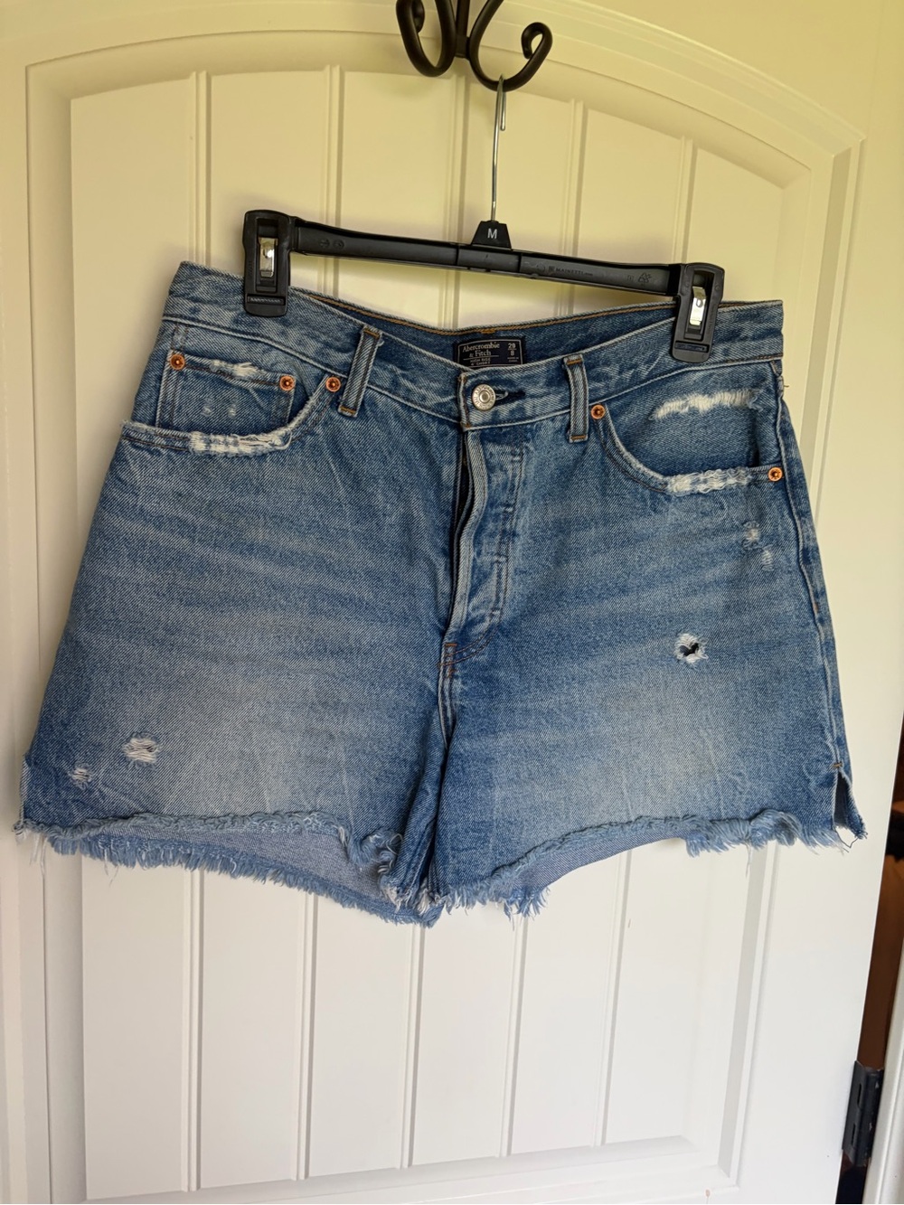 Abercrombie and Fitch High-Rise 4”Distressed Denim Shorts - Button Fly